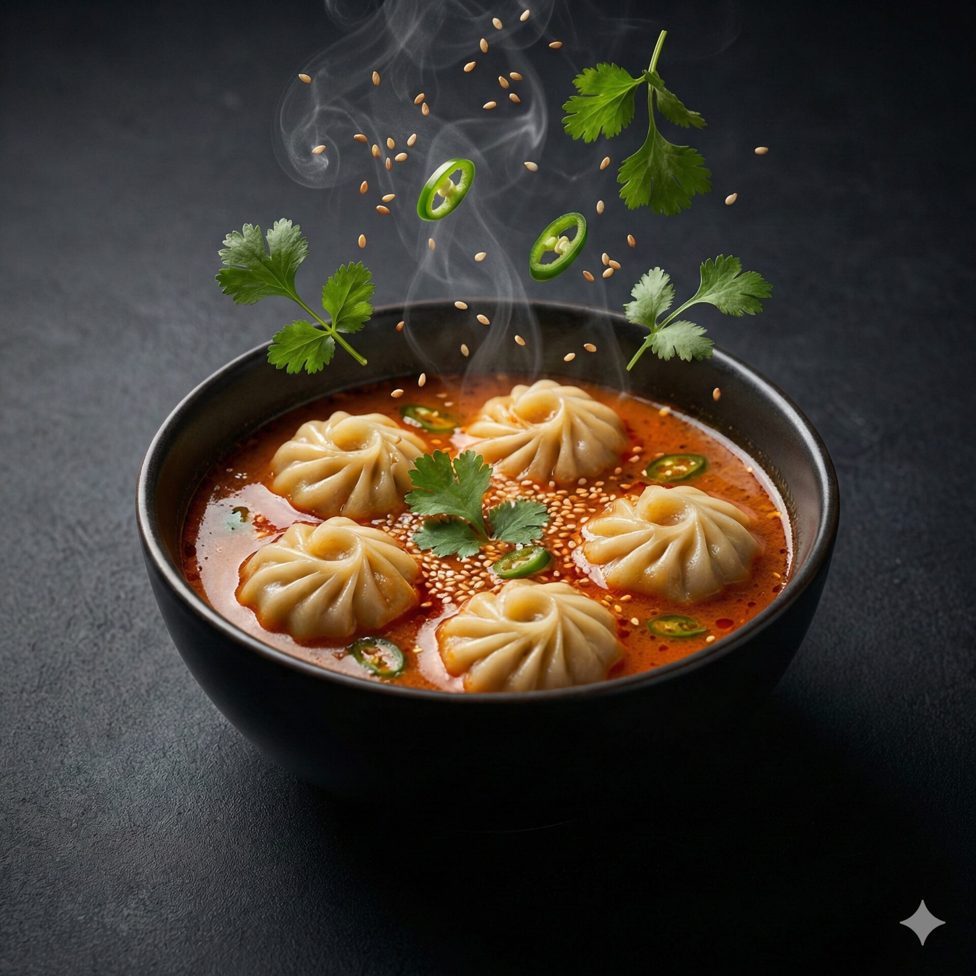 Vegetable jhol momos in spicy broth